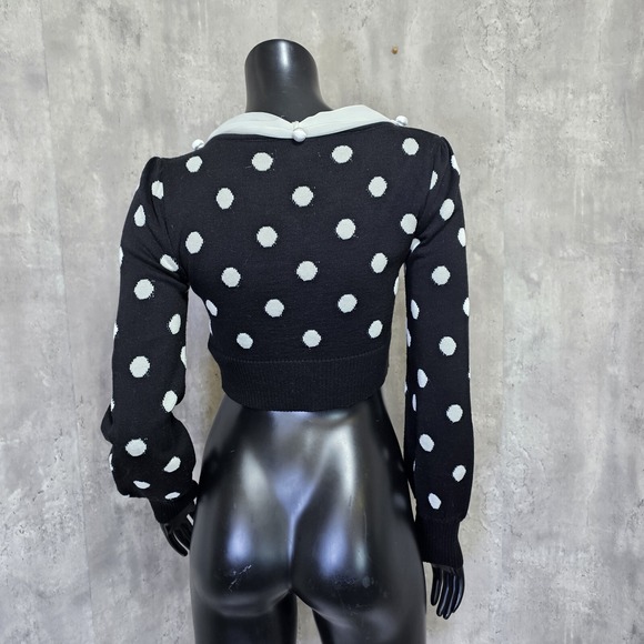 Beulah Polka Dot Bow Front Knit Crop Top Sweater Coquette Balletcore Kpop Lolita - Picture 7 of 9